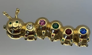 Vintage Retro Caterpillar Brooch – Gold Tone with Jewel Colours, Fun Vintage Pin - Bild 1 von 6