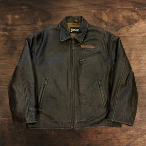 Vintage Schott Bros NYC Leather Bomber Jacket Mens XXL Army Lieutenant Black - Picture 1 of 8