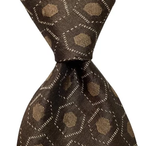 DONNA KARAN Men's 100% Silk Wide Necktie USA Designer Geometric Brown/White GUC - Picture 1 of 3