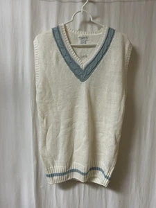 Vintage Damen Fred Perry Tennis L Strick Pullover Weste weiß blau gestreift klassisch - Bild 1 von 10