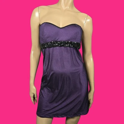 Y2K Lingerie Mini Dress Purple Black Studded Fishnet mesh size M Emo Punk Indie Foto 1 de 4