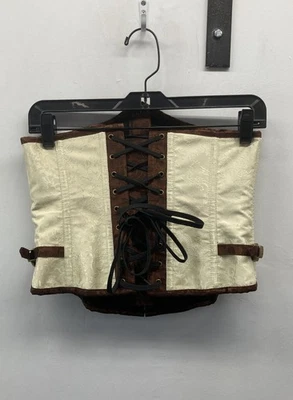 Top corsé bustier con cordones brocado steampunk crema marrón para mujer talla L Foto 1 de 3