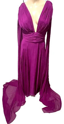 Monique Lhuillier Collection Runway Magenta Draped Cape Long Maxi Gown Dress 8 - Image 1 of 3