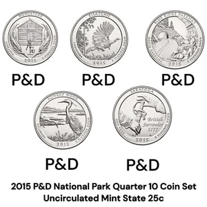 2015 P&D National Park Quarter 10 Coin Set Uncirculated Mint State 25c - Picture 1 of 1