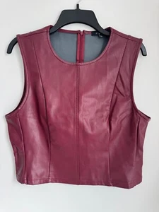 Seven For All Mankind Faux Leather Shell Top Size L Sleeveless Wine - Picture 1 of 7