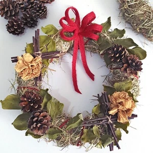 All-Natural 11" Christmas Door Wreath with Dried Roses Xmas Decoration Home Wall - Picture 1 of 9