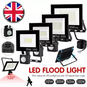 Waterproof Outdoor LED Floodlight PIR Motion Sensor Garden Flood Security Lights - Picture 1 of 17