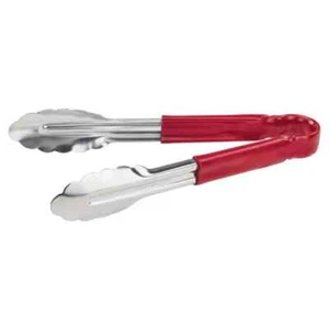 Winco 9" Stainless Steel Serving Tongs with Plastic Handle, Red - Picture 1 of 1