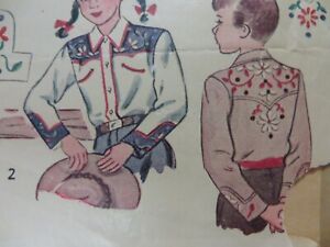 Vintage 1940's Simplicity 2273 FRONTIER WESTERN SHIRT Sewing Pattern Boys Girls