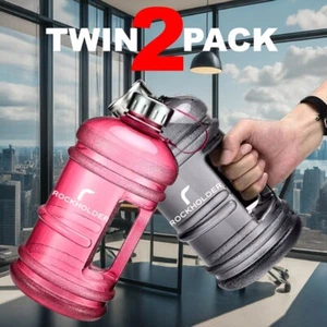 Confezione da 2 Bottiglie d'Acqua 2,2 L Grande Durevole Plastica Senza BPA Palestra Sportiva Ufficio Scuola - Foto 1 di 20