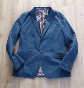 GUCCI MENS BLUE COTTON SLIM FIT BLAZER WITH FLORAL SILK LINING SIZE 42