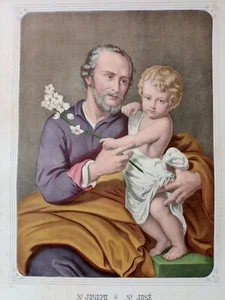 San Giuseppe Bambino Gesù grande litografia XIX secolo stampa antica Josephus - Picture 1 of 8