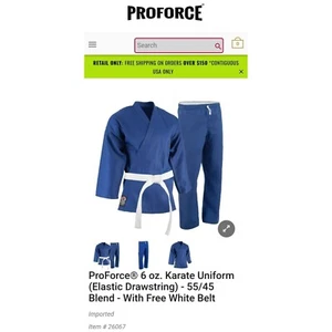 Pro Force Mens KARATE Uniform Blue w White Belt NIB size 7 - Picture 1 of 7