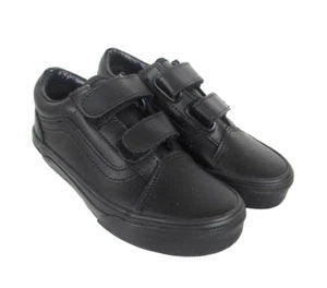 VANS NUEVO SIN ETIQUETAS Niñas 12 Tenis con Cierre de Gancho y Correa de Lazo Superior de Cuero Negro - Imagen 1 de 11