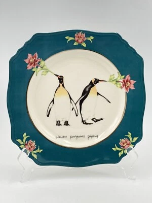 NEW Anthropologie 11 PENGUINS PIPING Lou Rota 12 Days of Christmas Dessert Plate - Image 1 of 4