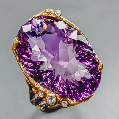 AAAA+ 50 ct Natural Amethyst Ring 925 Sterling Silver Size 8.5 /R438989 - Image 1 of 4