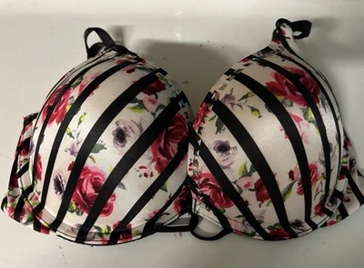 Victoria Secret Bombshell Plunge Bra 32 D Striped Roses Sexy Lingerie - Image 1 of 3