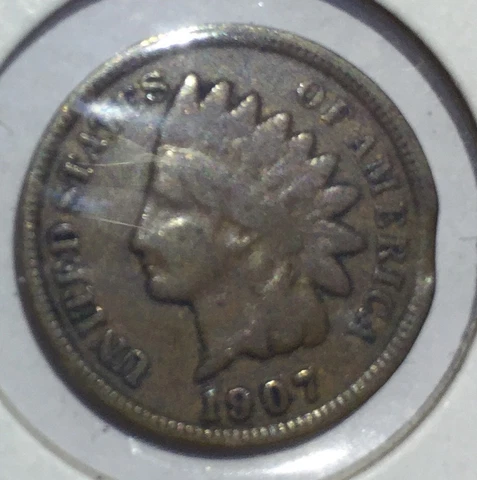 Mint ERROR Indian Head 1c  1907 Clipped Planchet Cover