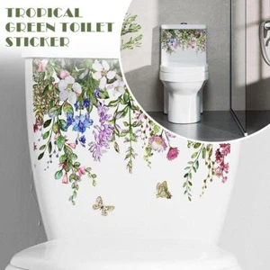 Plant Leaves Flowers Toilet Seat Lid Stickers Self-Adhesive Decals Wall J0E6 - Picture 1 of 10