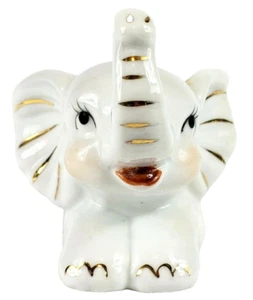 Estatuilla de Elefante Blanco Vintage Oro Destacados Labios Rojos Decoración Cerámica - Imagen 1 de 2