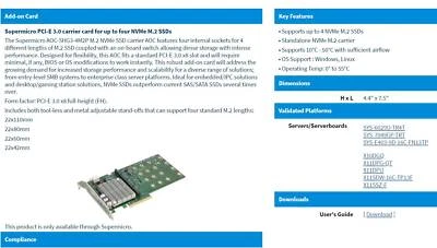 SuperMicro AOC-SHG3-4M2P PCI-E 3.0 carrier card for up to four NVMe M.2 SSDs - Bild 1 von 2