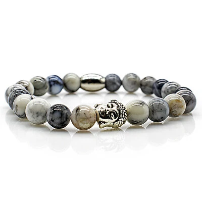Achat Armband Bracelet Perlenarmband Buddhakopf silber 8 mm Edelstahl Perle - Bild 1 von 2