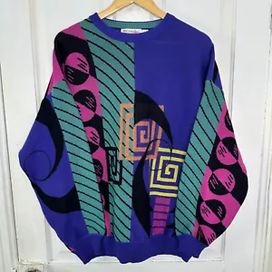 St Croix Knit Sweater Mens Large Neon Colorblock Abstract 90s VTG Cosby Coogi - Picture 1 of 8