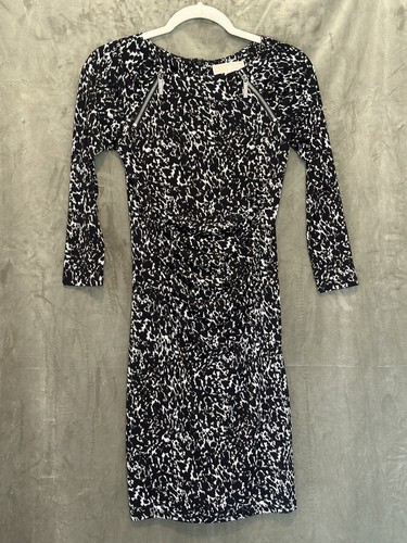 Abito MICHAEL KORS nero bianco elasticizzato aderente dettaglio cerniera vita increspata tg XXS