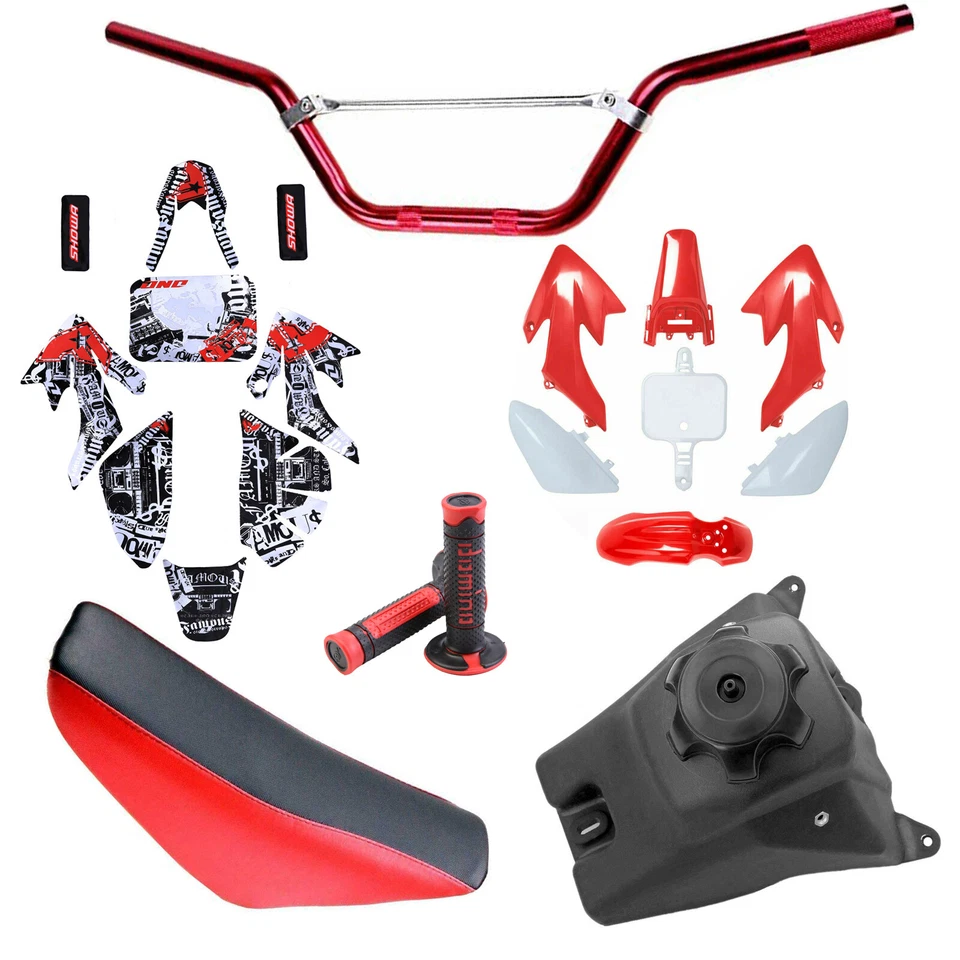  Guardabarros de plástico + calcomanías adhesivas + asiento + tanque de gas + empuñaduras de manillar para CRF50 XR50  Foto 1 de 4