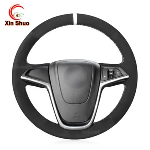 Black Genuine Leather Suede Car Steering Wheel Cover For Opel Astra J Meriva B - Picture 1 of 11