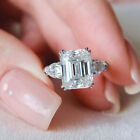Wedding Ring 14K White Gold Plated 2.50ctw Emerald Cut Three Stone Moissanite