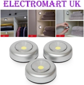 3 X BATTERIEBETRIEBENE LED COB STICK ON PUSH TOUCH LEUCHTEN SCHRANK WOHNWAGEN WOHNMOBIL - Bild 1 von 1