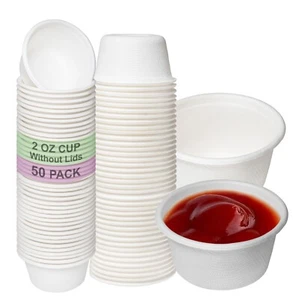 4oz Compostable White Souffle Portion Cup, Disposable Sample Sauce Cup 50pcs - Picture 1 of 8