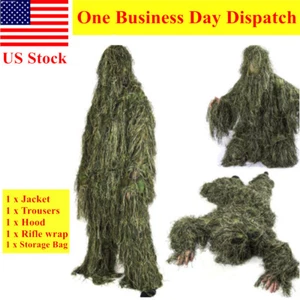 Woodland Camouflage Ghillie Suit Sniper Cloth Jungle Camo Hunting 5 pcs Set - Picture 1 of 11