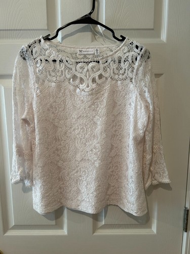 OFF WHITE Top donna Rafaella bianco sporco pizzo manica 3 4 taglia S