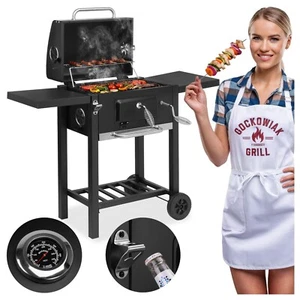 HOLZKOHLEGRILL BBQ Gartengrill Grillwagen mit Deckel Thermometer Seitenregale - Bild 1 von 24