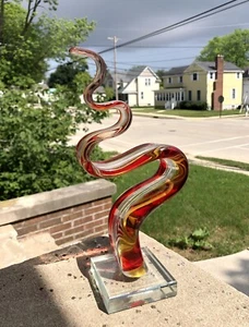 MURANO 10,5 Tanzende rote Flamme Skulptur 1990er Italien rot orange Kunstglas Ständer - Bild 1 von 21