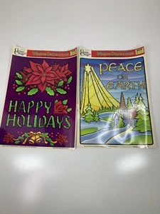 2 Stück Vintage 1996 Weihnachten Fensterklammern Weihnachtsstern Kirche Buntglas Frieden - Bild 1 von 10