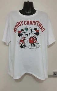 SIZE 18 WOMEN'S WHITE SHORT SLEEVE MINI & MICKEY MOUSE MERRY CHRISTMAS T-SHIRT - Picture 1 of 3