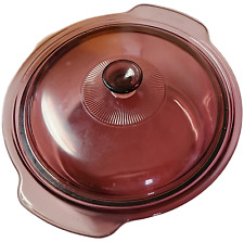 Vtg Corning Ware Cranberry 5 Lt Paneled Round  Dutch Oven with  Lid