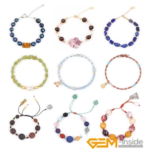 Assorted Natural Gemstones Charms Beaded Bracelet Fashion Jewelry Women Gift 7" - Picture 1 of 75