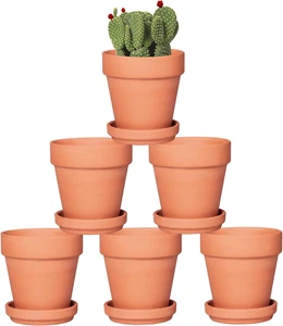 4 Inch Terracotta Pots with Saucer - 6 Pack Small Clay Plant Pots with Drainage - Picture 1 of 12