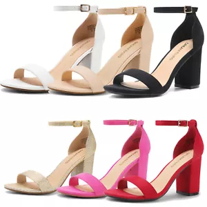 Women Ankle Strap Open Toe Chunky Block Heel Sandals Wedding Party Dress Shoes - Picture 1 of 26