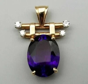 3Ct Oval Cut Simulated Amethyst Women's Pendant 14K Yellow Gold Plated Silver - Picture 1 of 6