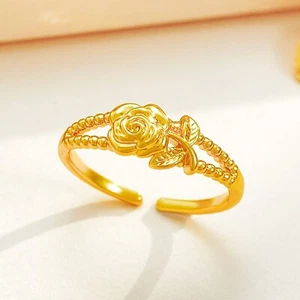 Gold Flower Ring for Women Bride Wedding Engagement Fine Jewelry Gift - Picture 1 of 7