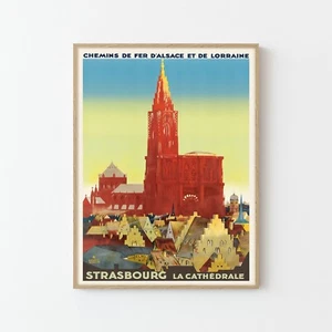 Impresión de póster de viaje vintage de Estrasburgo Francia | Decoración del hogar - Imagen 1 de 8