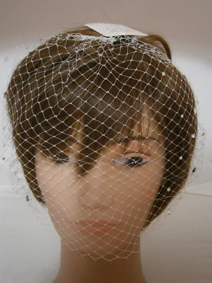 Birdcage French Net Face Veil Ivory Wedding Hair Accessory Crystals 3 Combs NWT - Image 1 of 4