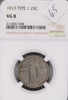 1917 Type 1 Standing Liberty Silver Quarter NGC VG-8 #7-038 - Image 1 of 2