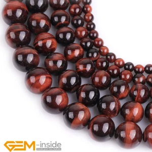 Natural Round Red Tiger's Eye Gemstone Beads For Jewelry Making 15" Wholesale AU - Foto 1 di 44