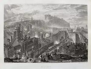 Estampado antiguo 1820; Edimburgo de Calton Hill, Escocia después de JMW Turner - Imagen 1 de 2